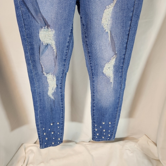 Guess Lia Pearl Embellished Skinny Jean Peacock Blue Wash Women's 26 NWT $55 - Picture 4 of 11